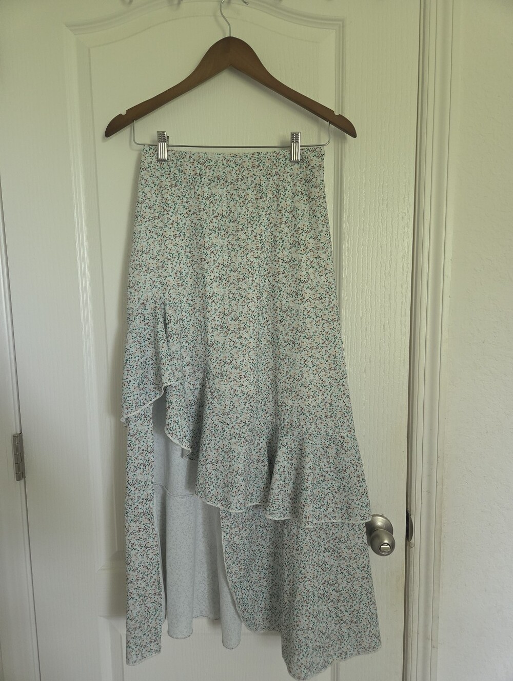 BTFBM Floral Maxi Skirt Small High Low Ruffle Cottegecore Tiered Boho Lined